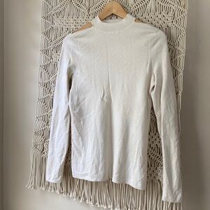 Tahari Cream Merino Wool Mock Turtleneck with Cut-Out Shoulders | Size M